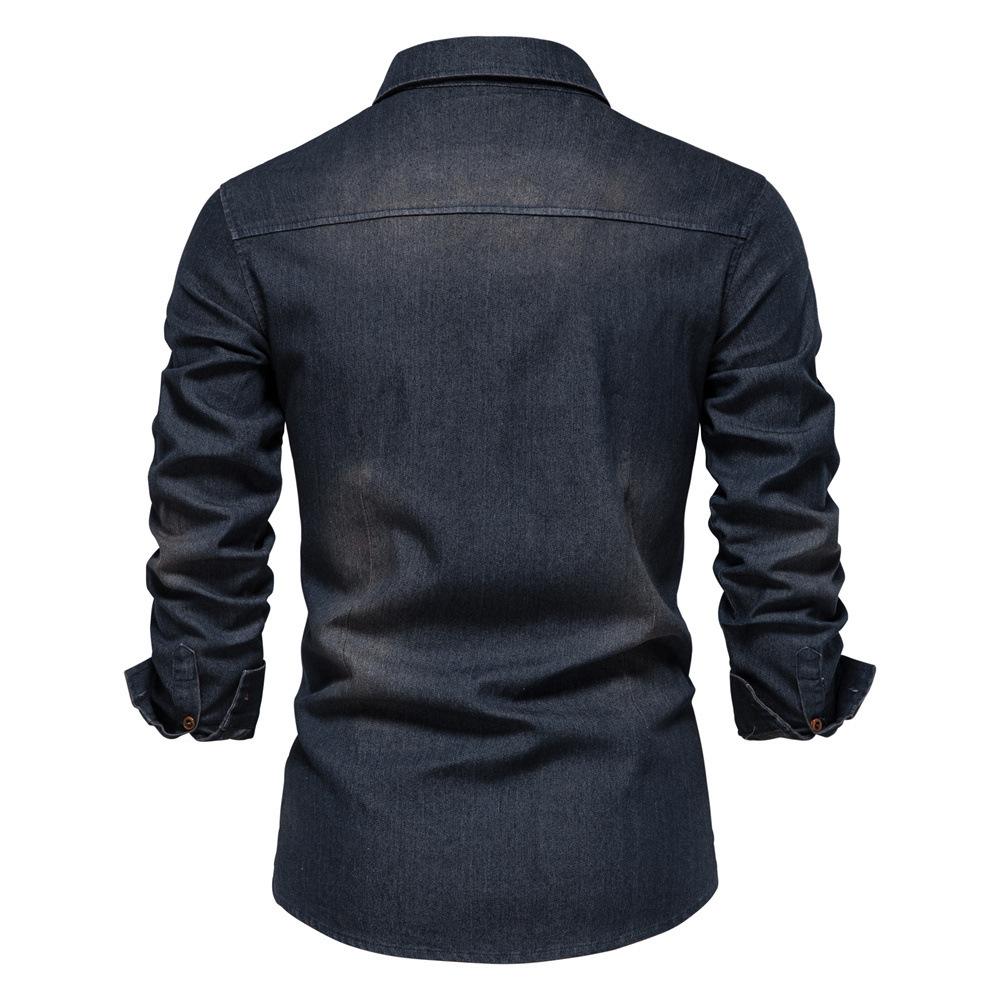 Spring and Summer Men's Casual Solid Color Long Sleeve Denim Shirts