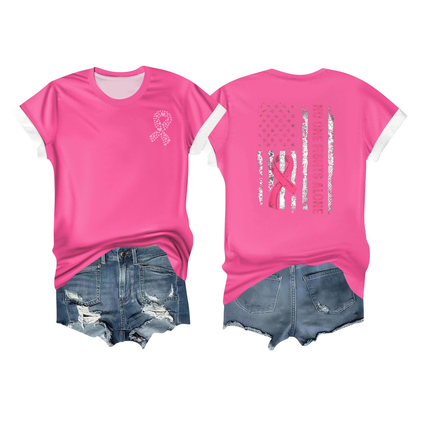 

Women s Breast Ribbon Printed Casual Short Sleeve L