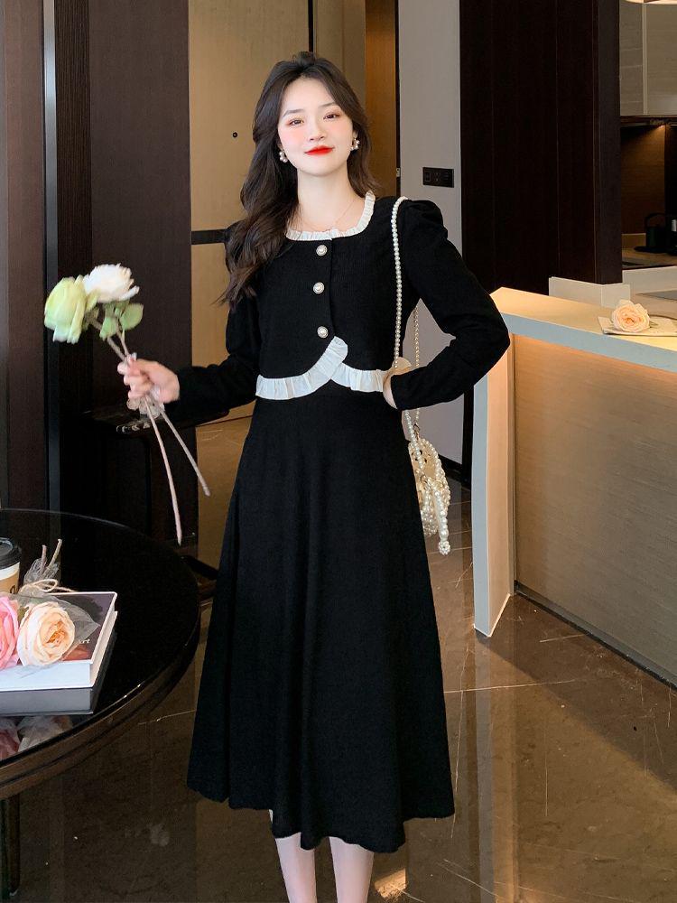 Chic Women's Long Sleeve Top and Skirt Autumn/Winter Two-Piece Set with Edge Design