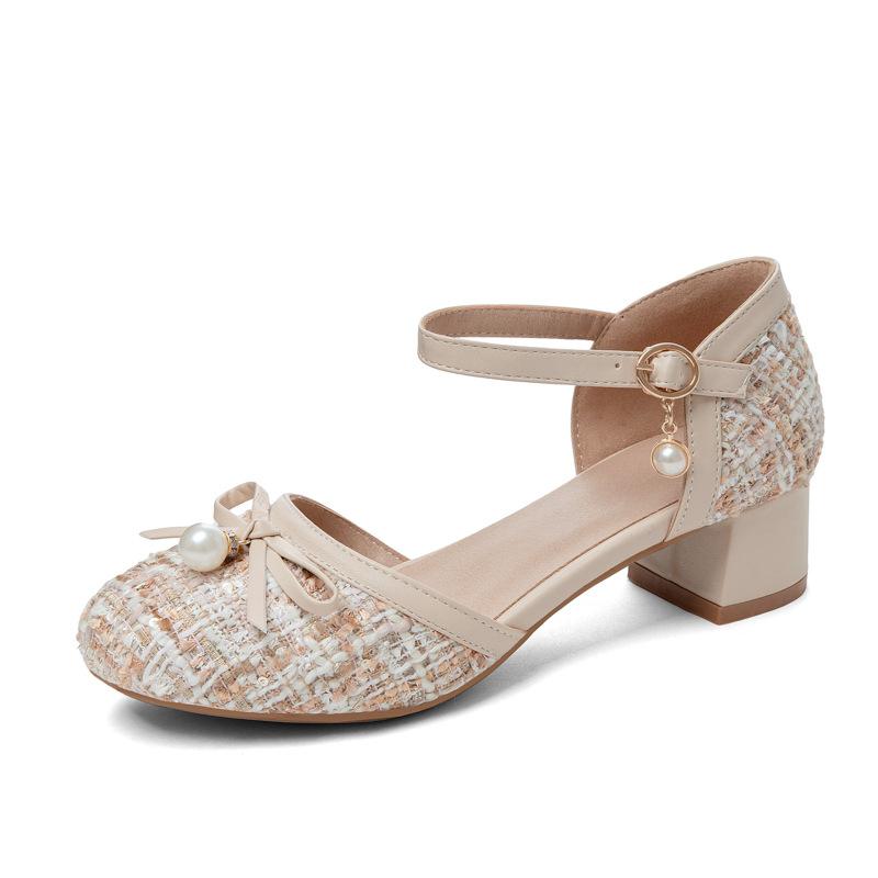 Children Girls High Heel Shoes For Kids Princess Sandals Fashion Bow Thick Heel Shallow Women High Heels For Party Wedding 30-43