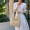 Yogodlns New Grass Women Travel Beach Bags Single Handle Shoulder Bags Grass Large Capacity Tote Bag Hand Woven Bag for Women
