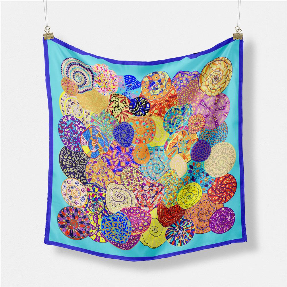 53cm Fashion Square Scarf Women Design Snail Print Luxury Silk Scarf Bandana Headband Hijab Neckerchief For Ladies