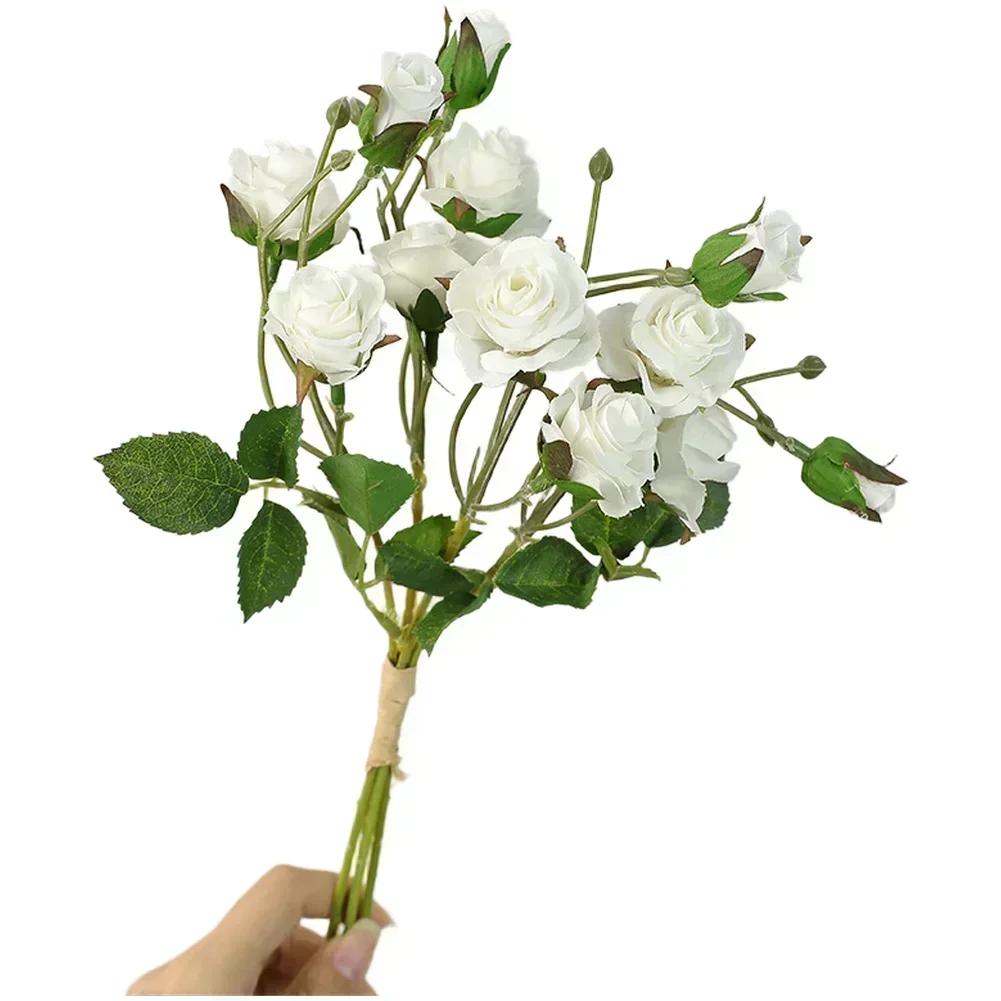 Artificial Silk Rose Bouquet for DIY Floral Crafts For Wedding Decoration and Photography Props with Flexible Stems
