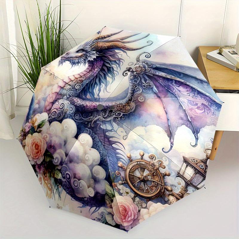 1pc Fantasy Dragon Amidst Flowers and Clouds Automatic Opening and Closing Umbrella R049