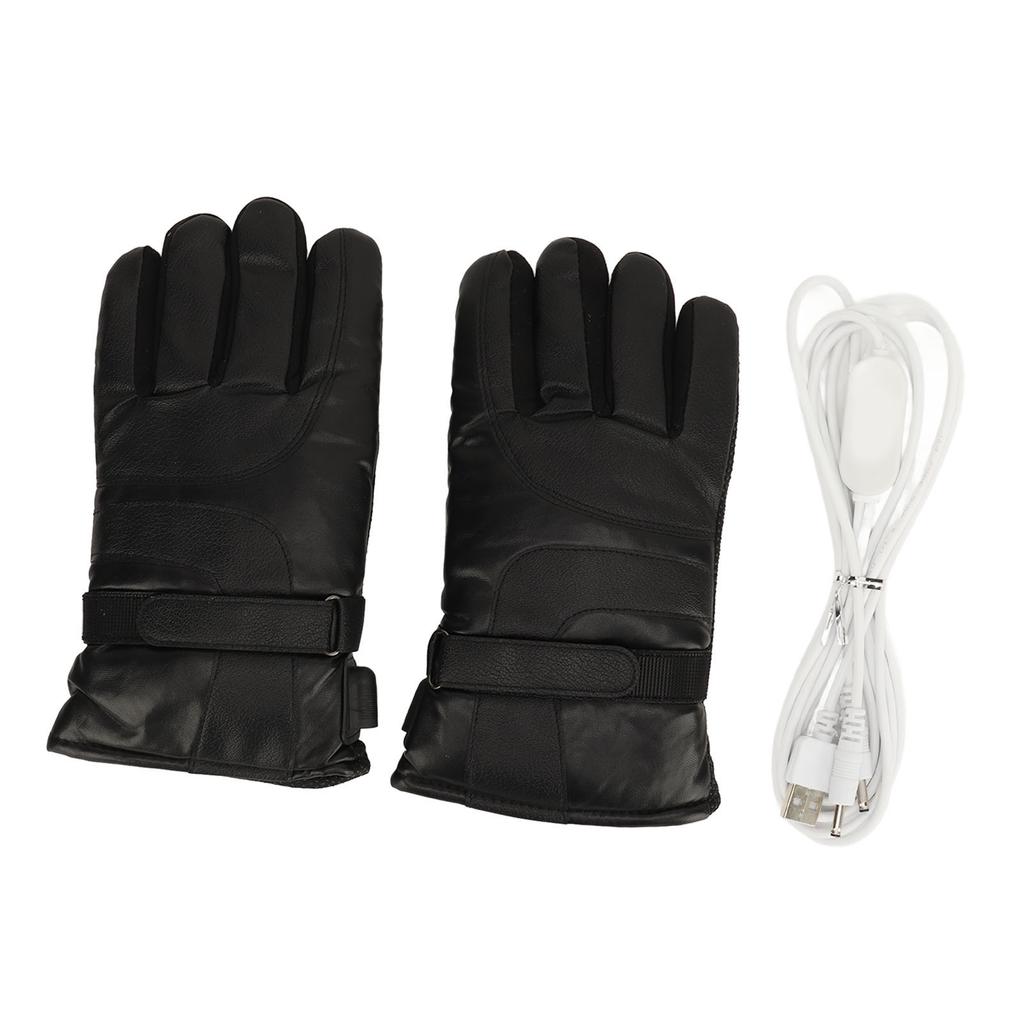 2pcs Heated Gloves USB 5V Waterproof PU Leather Breathable Adjustable Can Touch The Phone Screen Electric Heating