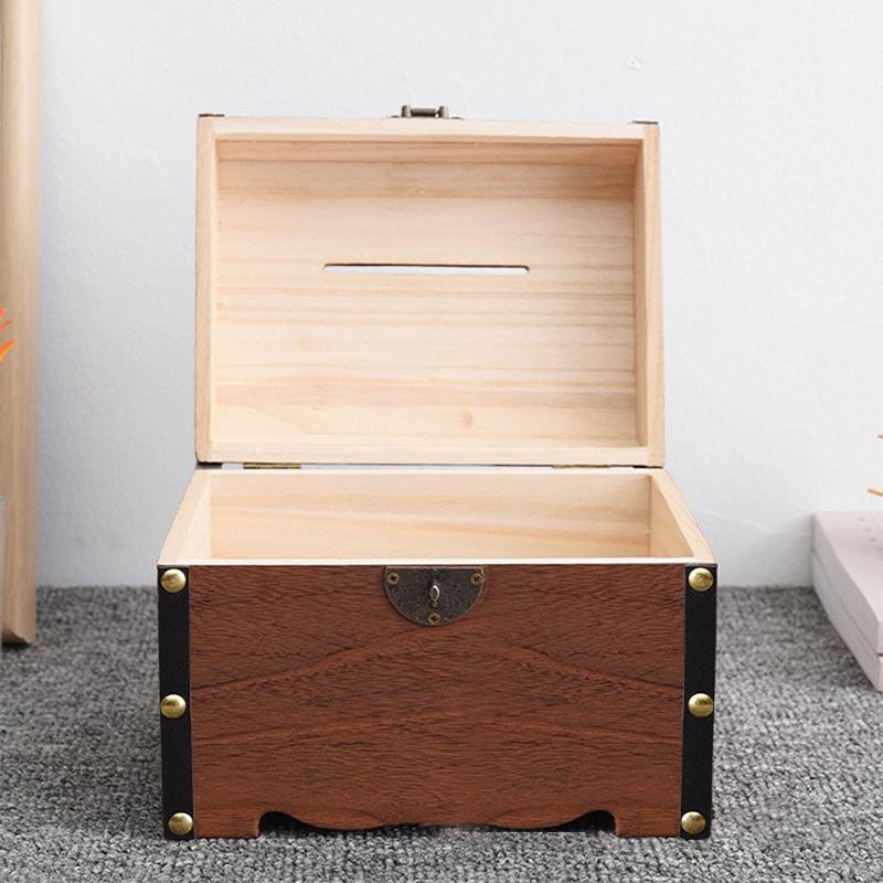 1 Set Vintage Treasure Storage Box Wooden Treasure Chest With Lock Piggy Bank Organizer Saving Box Case For Home Decoration