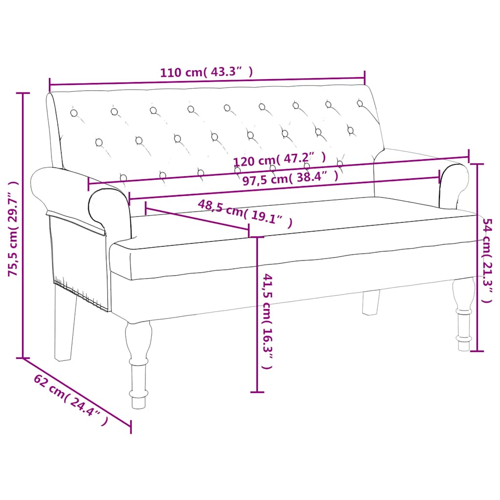 Bench with Backrest Brown 120 x 62 x 75.5 cm Faux Suede Look