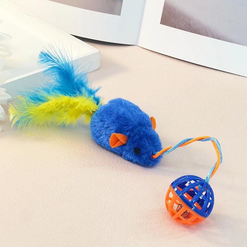 

Игрушки для кошек интерактивная мышь со звучащим колокольчиком, жевательная игрушка для домашних животных, набор игрушек для домашних котят, перья, мыши, товары для животных, товары для кошек синий