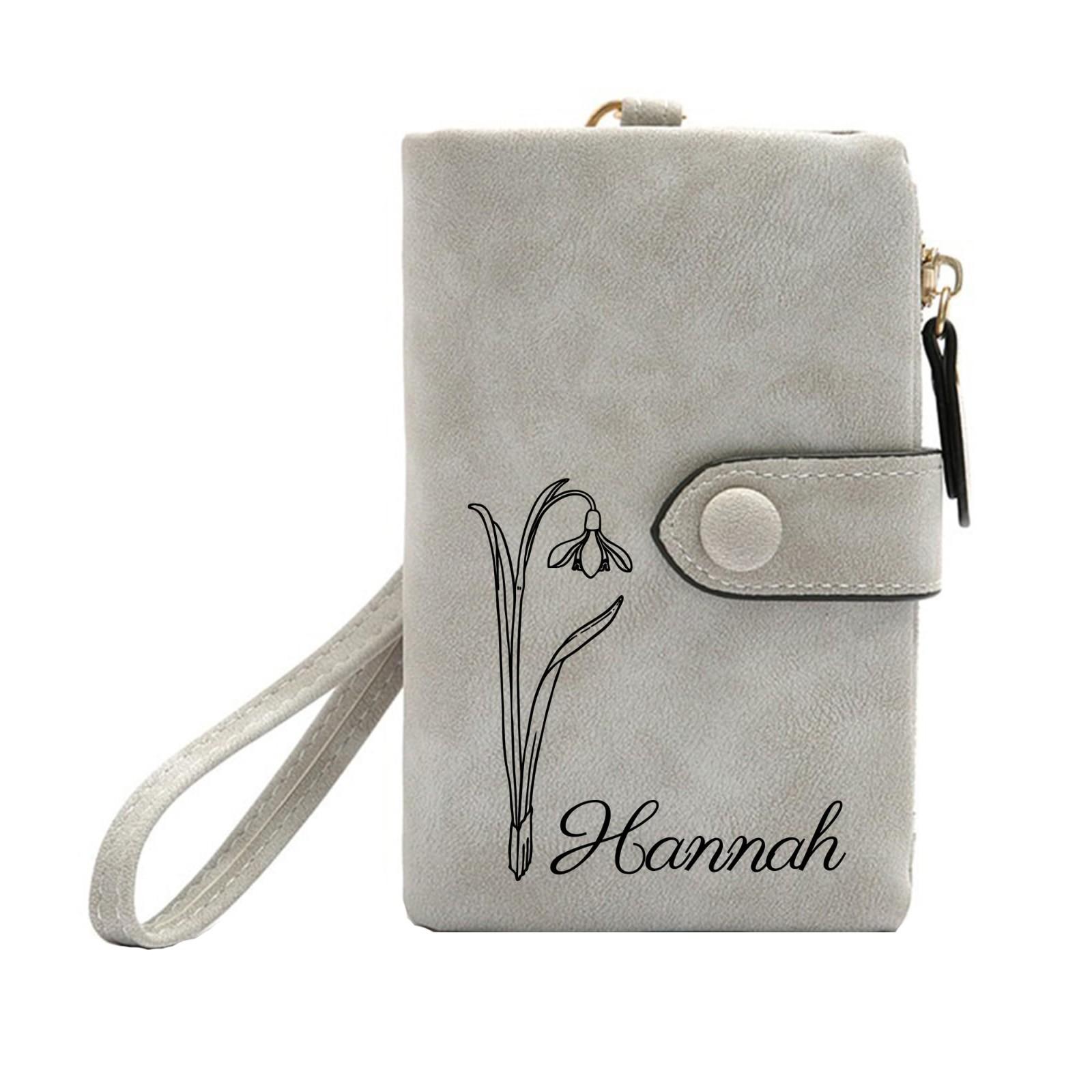 

Персонализированный кошелек с индивидуальными цветами на день рождения и именем, кожаный кошелек с индивидуальными цветами на день рождения, праздничный подарок One Size светло-серый