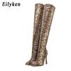 Fashion Eilyken Winter Over The Knee Women Stretch High Heel Slip On Shoes Pointed Toe Long Boots Botas De Mujer