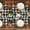 1PC Halloween Linen Meal Mat with Grid Pattern Featuring Bats and Ghost Trucks Perfect for Kitchen Table Decoration