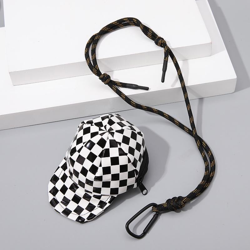 Trendige karierte Schiebermütze Kopfhörer- & Schlüsseltasche: Münzbörse, Make-up-Tasche, Herren-Accessoire, Anhänger