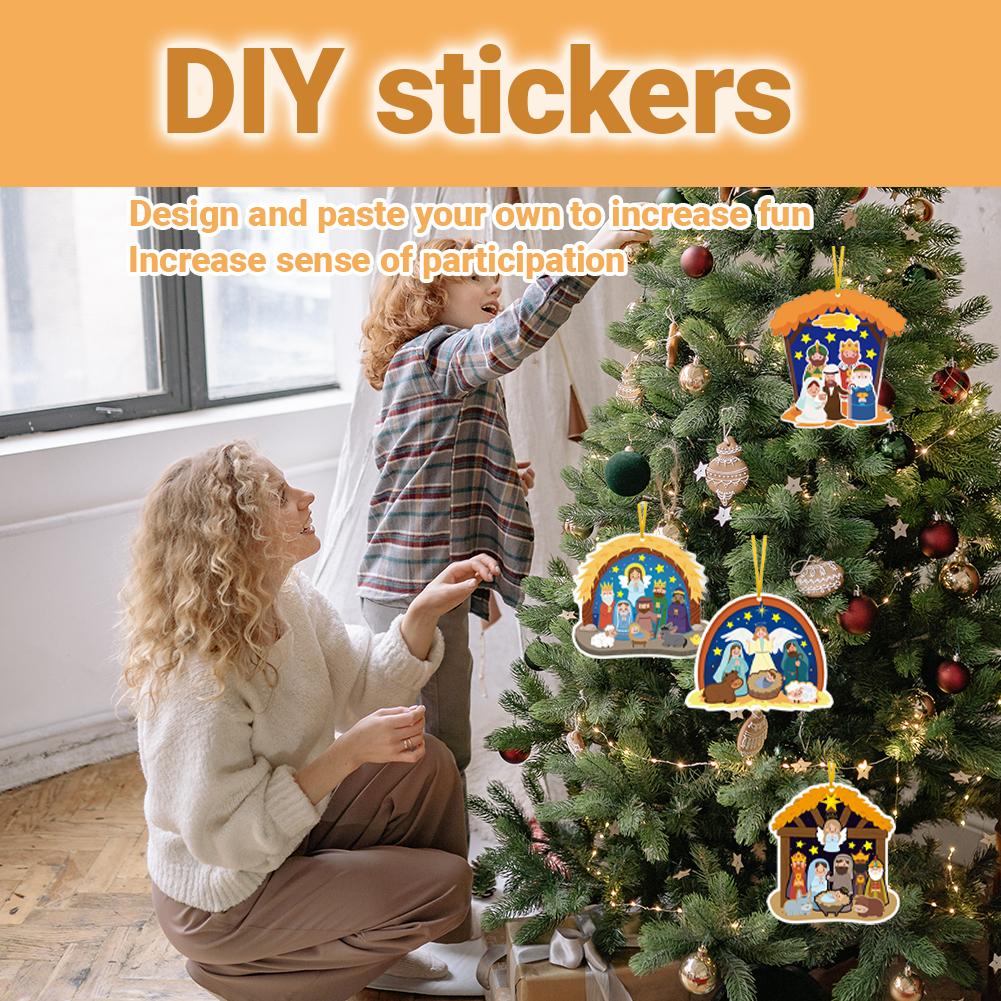 24 Blatt Krippenaufkleber für Kinder DIY Puzzlespiele Spielzeug Kinder Machen eine Krippenszene Aufkleber Lustige Weihnachts-Bastelgeschenke