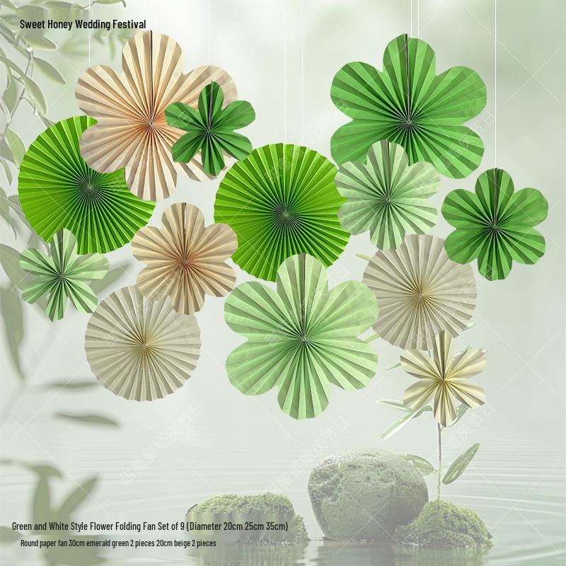 Hawaii Forest Green Wedding & Party Decor: Origami Paper Fan Theme