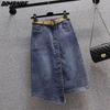 DIMANAF Plus Size Summer 2026 Lady Denim Skirts Women Clothing Blue Fashion A-Line Jeans Skirt Belt Waist