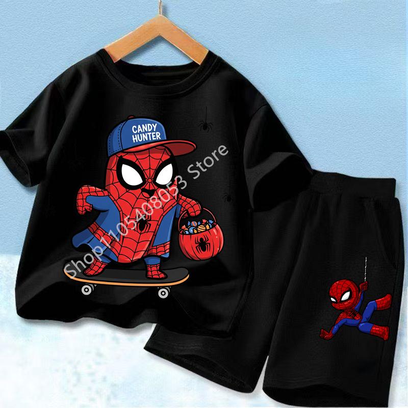 Red Spider Printed Children Print T-shirt Summer Clothes 3-12Yrs Boys Girls Short-sleeved Top+Shorts Casual Sports Set Clothing