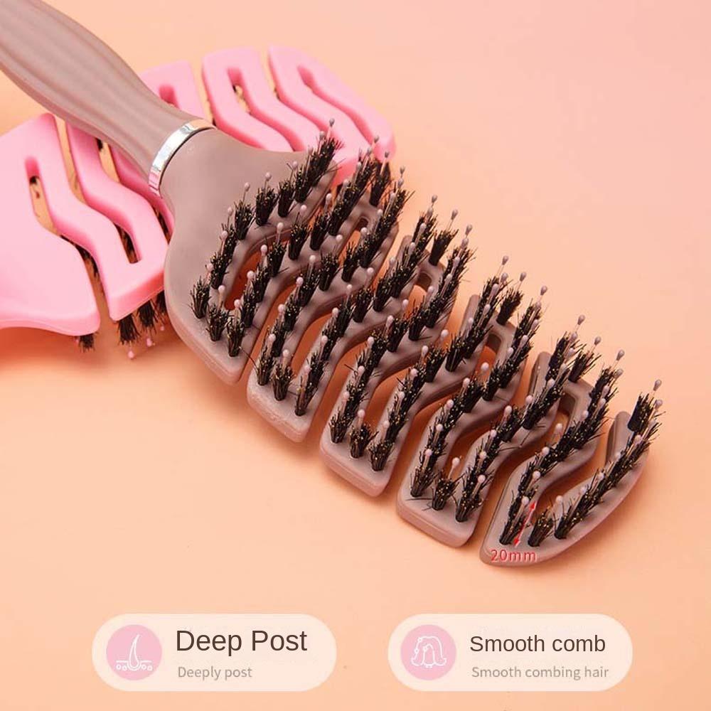 Hairdressing Porcine Bristle Hair Comb Hair Styling Tool Rolling Curly Comb  Men/Women
