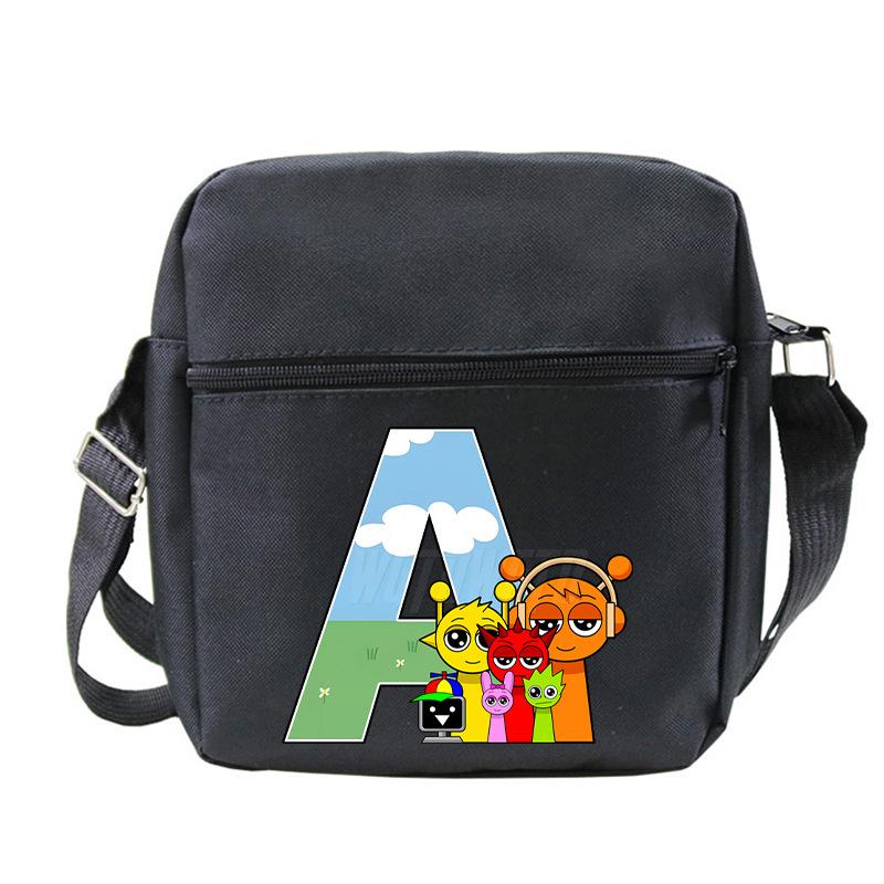 Fashion Children'S Shoulder Bag 26 Letters Personalized Printing Rhythm Box Black Messenger Bag Stationery Bag