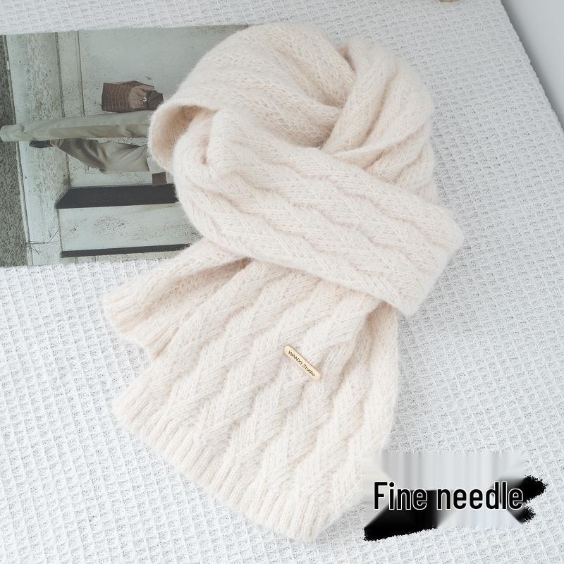 Korean-Style Cozy Knit Scarf- Solid, No Tassels, Autumn/Winter