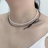 South Korea Dongdaemun New Double-layer Pearl Necklace High-end Niche Leather Bow Collarbone Chain Neck Chain