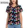 Rainbow Balloon Dogs Print T Shirt Female Summer V-Neck T Shirts Short Sleeve Street Fashion Shirt Women Cute Graphic Kawaii Top