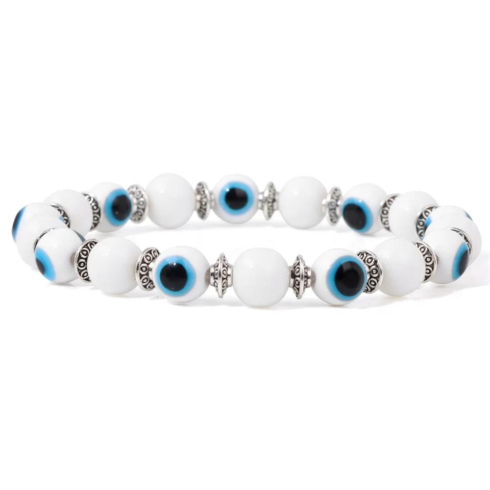 Armband med turkiska ögat-pärlor, natursten, lava, hematit, set med flera lager, handgjorda elastiska smycken för kvinnor och män