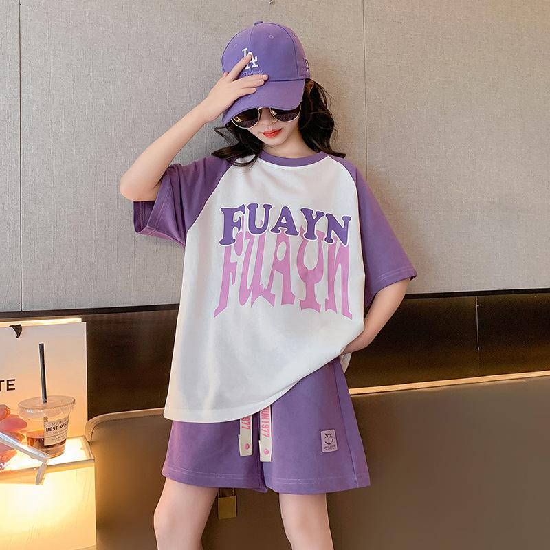 Girls Clothing Set Teenage Streetwear Outfits Suit Kids Summer Fashion Patchwork T-shirt + Shorts for 4 6 8 10 12 14 Years