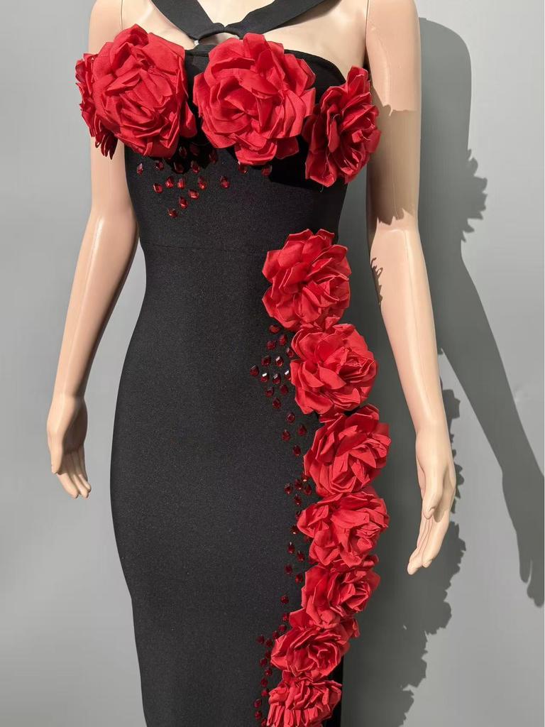 Floral One-Shoulder Bandage Party Dress - European & American African Fashion