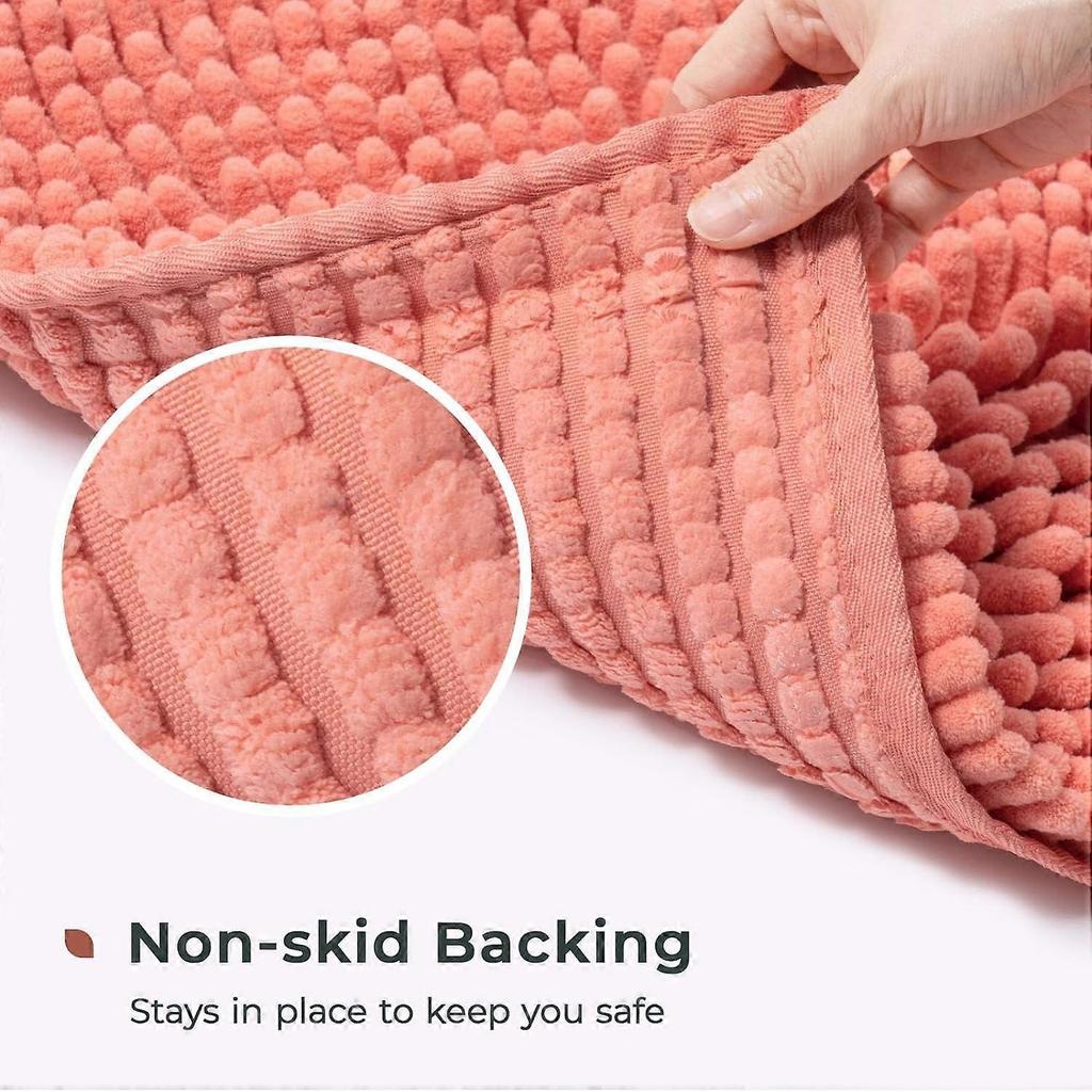 Chenille Bathroom Rug 24"x17", Non-Slip & Washable, Soft Shag Microfiber Bath Mat Compatible with Standard Bathtubs