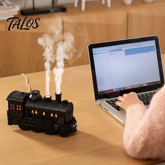 Large Capacity Desktop Humidifier Vintage Steam Train Aroma Diffuser, 300ml Ultrasonic Cool Mist with Dual Decorative Fragrance Machine for Office LED
