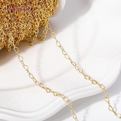 18K Gold Plated Brass Shiny Heart Chain Metal Trendy Bulk Chain For Jewelry Making DIY Necklace Bracelet Accessories Wholesale