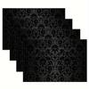 4 stk Elegante Svarte Damask Brikker – Imitert Lin, 12x18 tommer, Vaskbare, Perfekte for Sammenkomster, Fester og Hjemmeinnredning