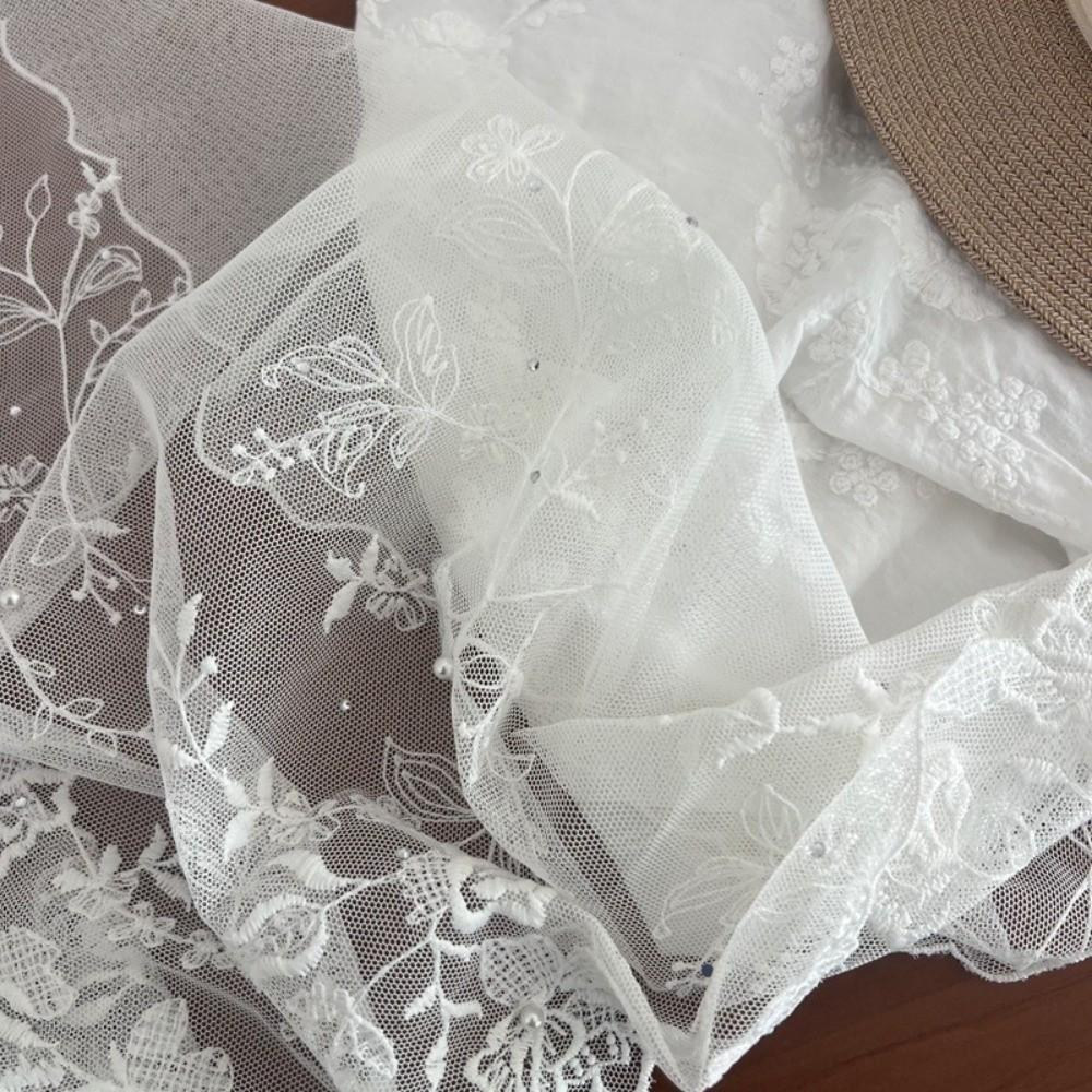 Retro Women's Lace Scarf Korean Version Solid Color Sunscreen Shawl Pearl Embellishment Embroidered Flower Female Headscarf