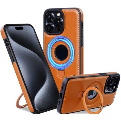 Ring Holder Kickstand Case for MagSafe Magnetic Phone Case for IPhone 15 14 Plus 13 Pro Max Shockproof Hollow PU Leather Cover