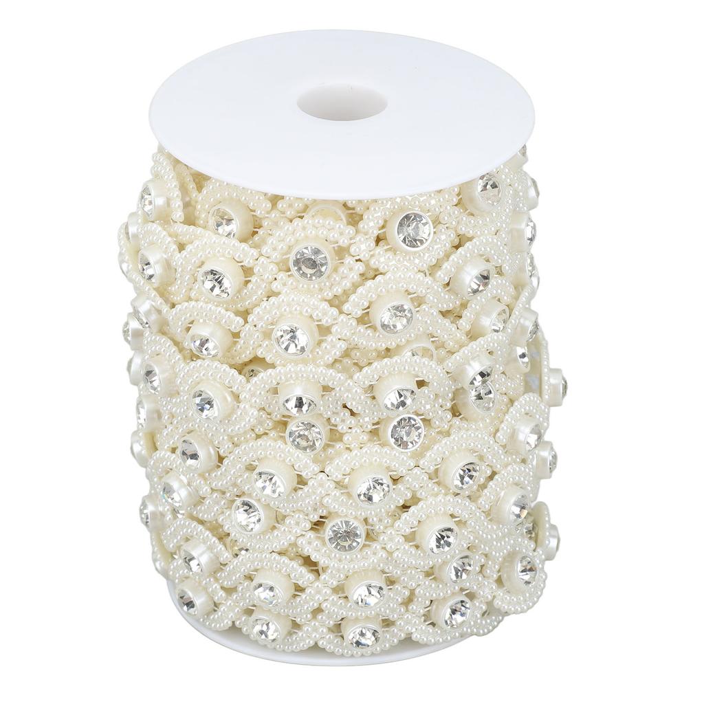 Bead Chain String Half Side Flatback DIY Imitation Pearl String with Rhinestone for Crafts