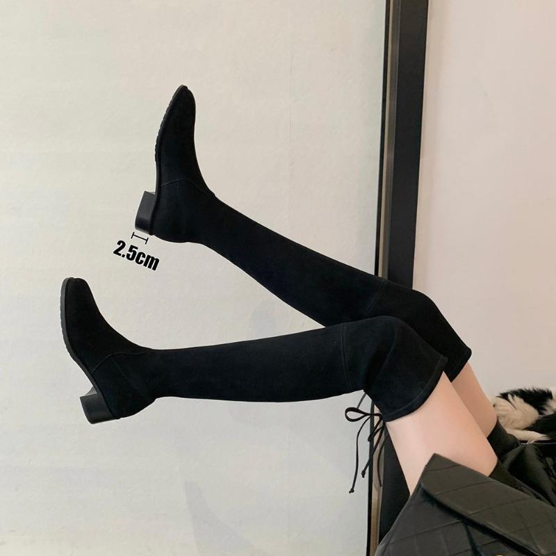 Over-the-knee Boots, Women's Shoes, Chunk-heeled Sleeve Boots, Flat-bottomed Round-toed Slimming Boots