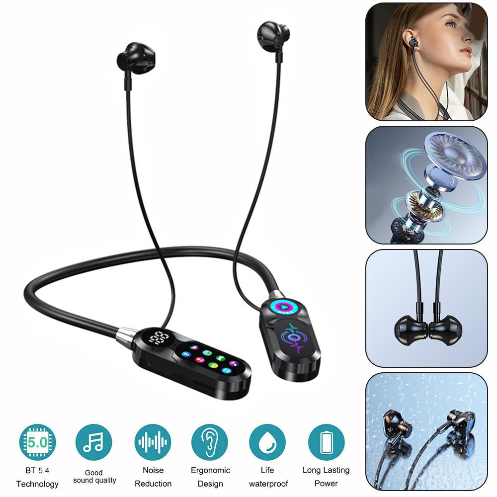 Bluetooth 5.4 Earphones Wireless Headphones Magnetic Sports Neckband Neck-hanging Earbuds HiFi Lossless Sound Headset with Mic