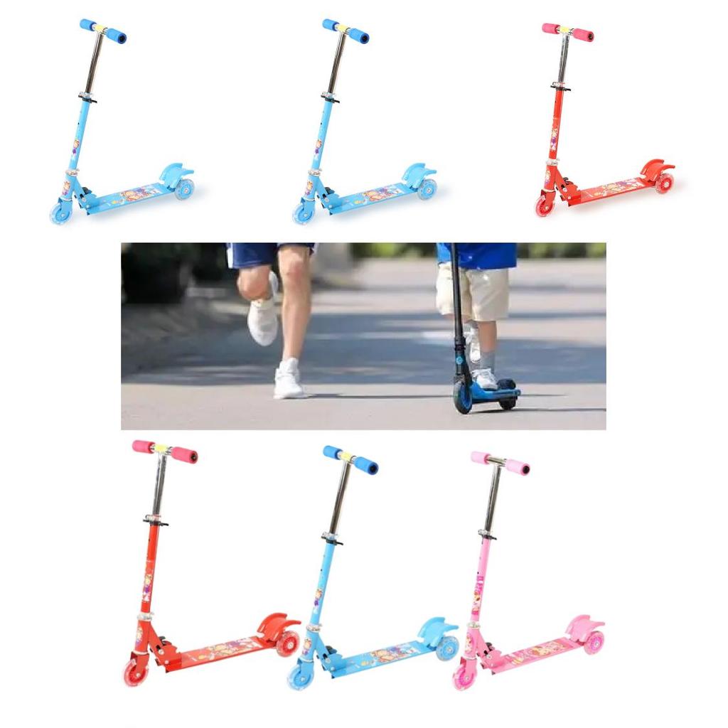 Kids Iron Frame Three Wheel Lightup Scooter With Collapsible Function For Outdoor Use