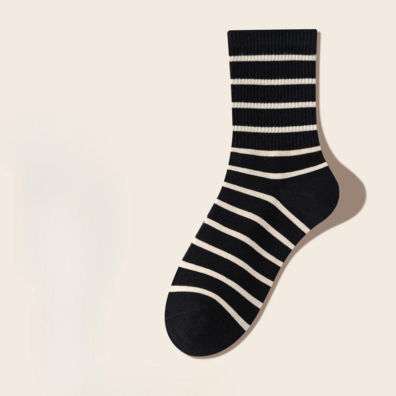 Female Spring and Summer Thin Stripe Sweat Absorbent Deodorant Boneless Moon Tube Cotton Socks