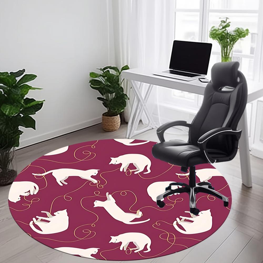 1pc Cat Thread Office Round Area Rug, Indoor Mat Suitable For Office, Under Office Chairs Bedroom Living Room Home Decor, Room Deco