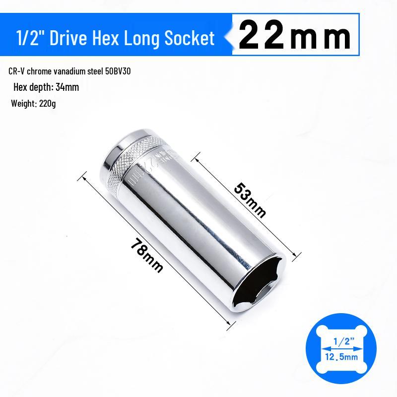 Dafei Hexagonal Extended Socket Head Set 8-32mm, 1/2" Ratchet Wrench Socket, Hollow Type.
