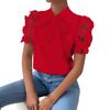 Commuter Solid Color Simple Lace-Up Bow Short Sleeve Shirt Women