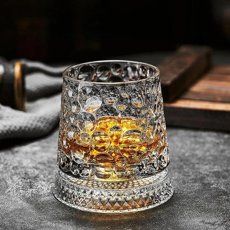 260ml Creative Rotating Whiskey Glass Foreign Wine Cup Exquisite Tumbler Cup with Base Party Cocktail Glass Wine Glass Bar Tools