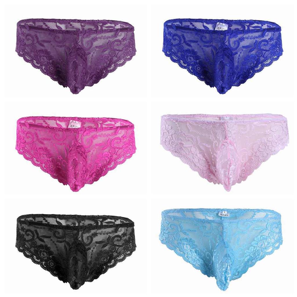 Mens Sexy Lingerie Sissy Panties Closed Gay Male Floral Lace See Through Jockstraps Bulge Pouch Briefs Bikini Underwear