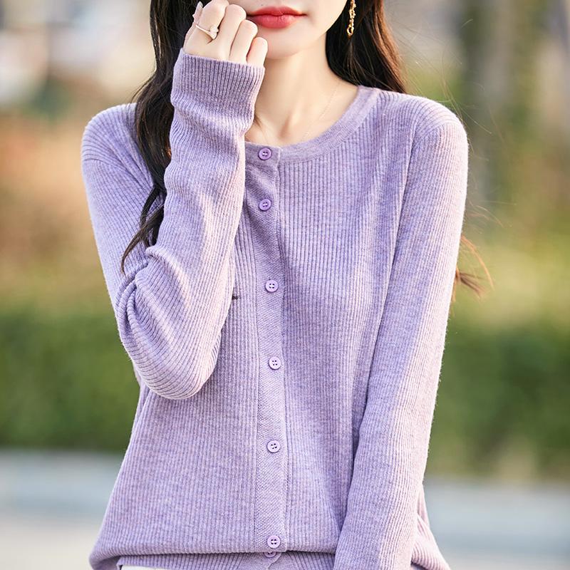 Women's Lightweight 50% Wool 50% Mulberry Silk Cardigan - 4-Season Versatile Knitwear for All-Year Comfort & Style