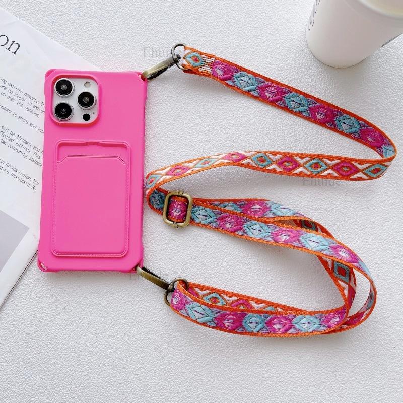 

Этнический чехол-ремешок для iPhone 17 16 15 14 13 12 11 Pro Max X XS Max Plus 16E Кошелек Карта Crossbody Шнурок на шею Силиконовый чехол for iPhone 13 mini