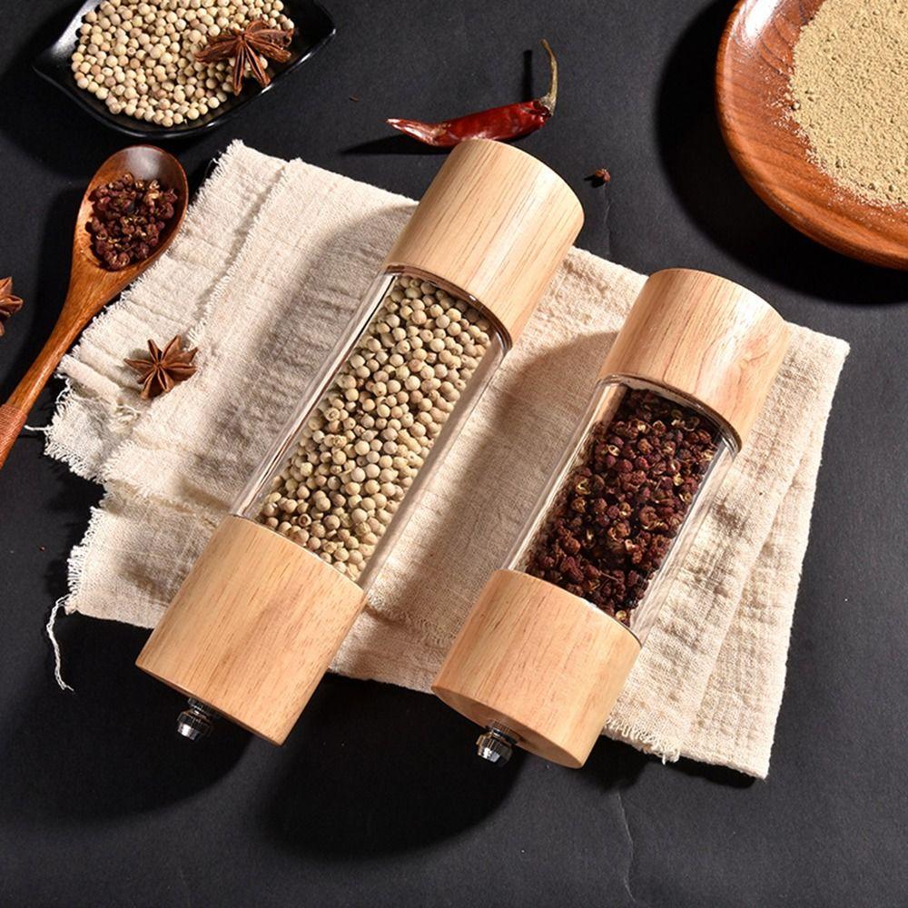 Manual Acrylic Adjustable Wooden Kitchen Tool Spice Grinder Salt and Pepper Mill Sea Salt Jar