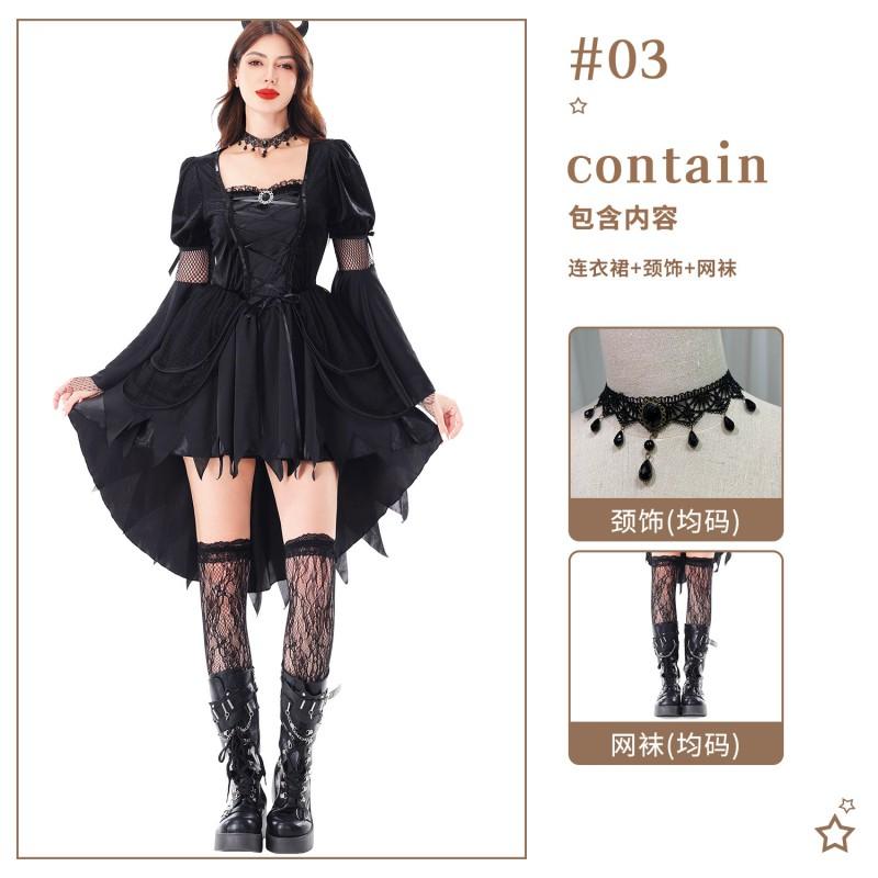 Gothic Witch Costume Women Halloween Party Dress With Hat Accessories Sexy Stage Performance Outfit