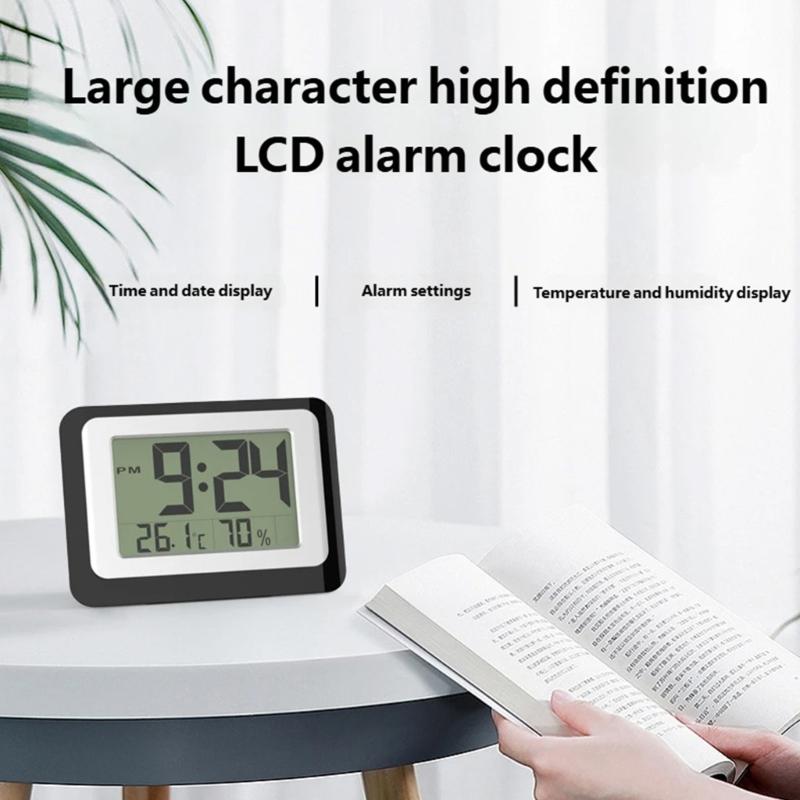 Digital Alarm Clock with Large LCD Display Backlight Temperature Hygrometer Monitor Flexible Mounting Option Easy Setups