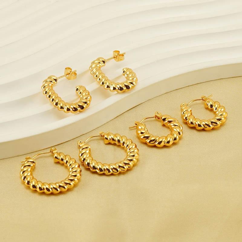 Stainless Steel Hollow Screw Thread Hoop Earrings For Women Simple Temperament Earrings Jewelry Wholesale